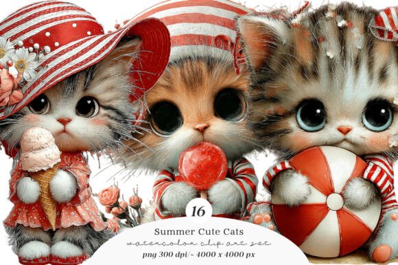 Adorable Summer Cat Clipart: Your All-Purpose Design Asset