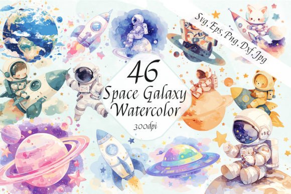 Baby Boy Watercolor Space Galaxy Clipart for Creative Projects