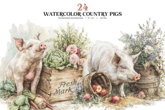 Charming Watercolor Country Pig Clipart for Your Designs