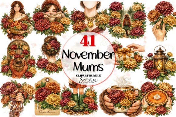 Cozy Autumn Chrysanthemum PNG Set: Warmth for Your Designs
