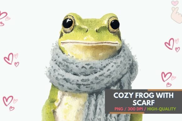 Cozy Frog with Scarf Watercolor PNG: Whimsy for Your Designs