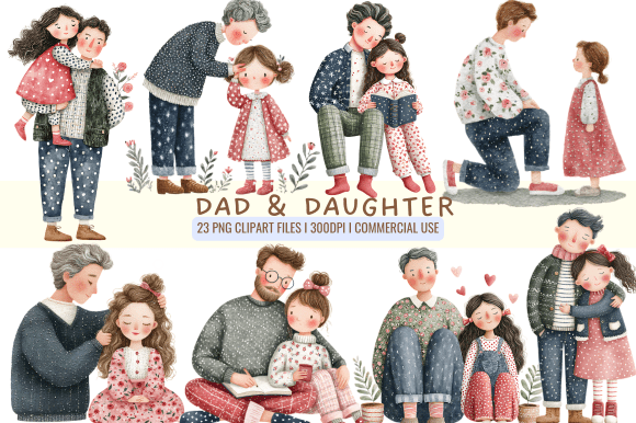 Dad & Daughter Cliparts: Capturing Everyday Love in Watercolor