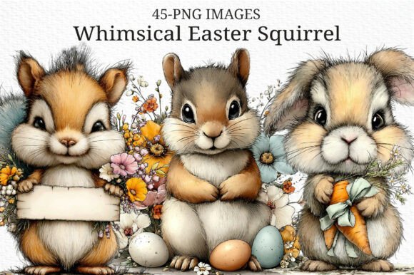 Enchanting Whimsical Easter Squirrel Clipart for Your Projects