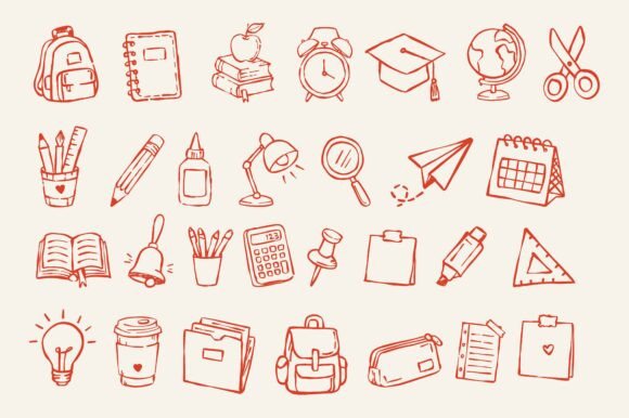 Hand Drawn Doodle School Supplies Icon: A Designer's Toolkit