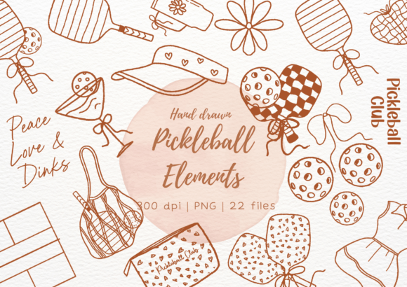 Hand Drawn Pickleball Doodle Bundle: Your Go-To for Whimsical Branding