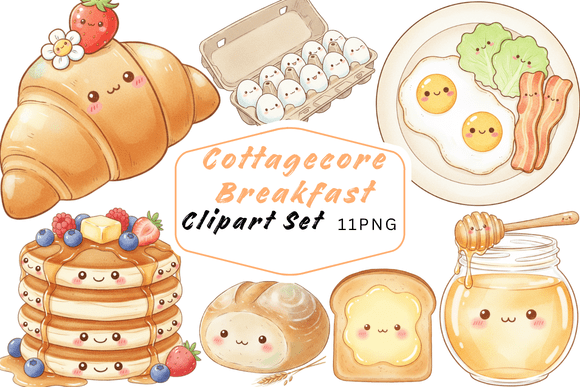 Kawaii Cottagecore Breakfast Clipart: Waking Up Your Designs
