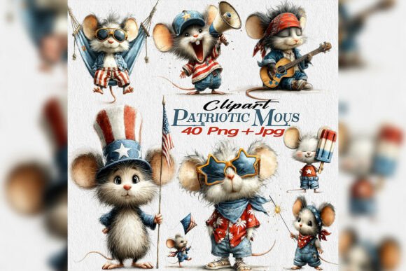 Patriotic Mouse Clipart PNG for 4th of July Projects