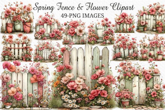 Spring Fence & Flower Clipart PNG: A Whimsical Design Toolkit