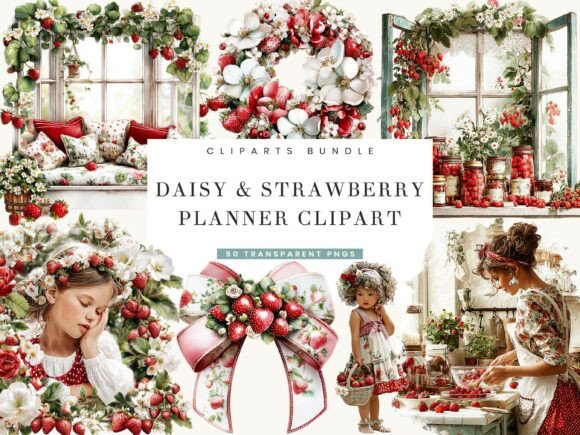 Sweeten Your Designs with Daisy and Strawberry Planner Clipart