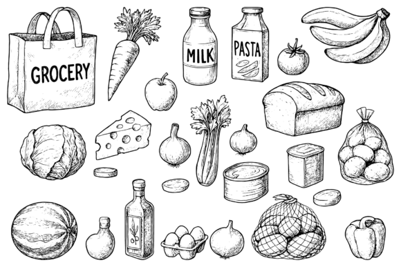 Vintage Grocery Food Set: Authentic Illustrations for Modern Brands