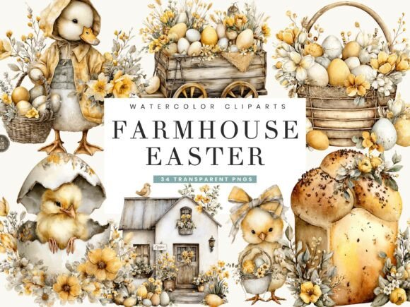 Watercolor Farmhouse Easter Clipart: A Rustic Design Bundle