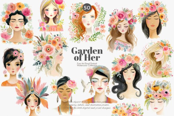 Watercolor Floral Woman Clipart Bundle: Elevate Your Designs