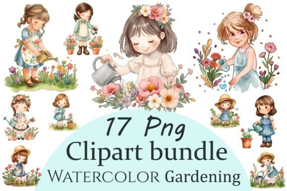 Watercolor Kids Gardening Clipart Bundle: A Fresh Design Asset
