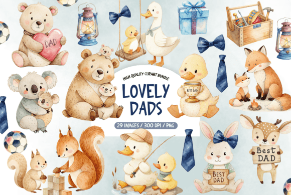 Watercolor Lovely Dads Clipart Bundle for Projects
