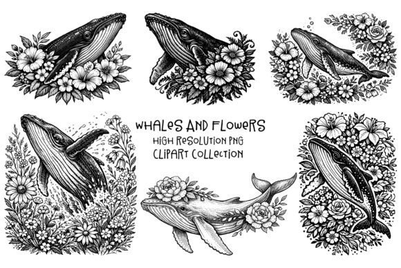 Whales and Flowers PNG Clipart Set: Unleashing Creative Potential