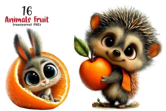 Whimsical Animals Fruit Clipart for Creative Projects