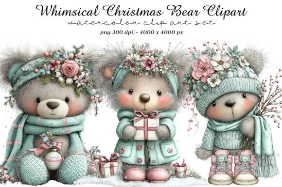 Whimsical Christmas Bear Clipart: Your Festive Design Toolkit