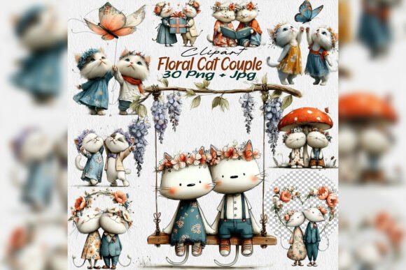 Whimsical Floral Cat Couple: A Designer's Guide to Charming Clipart