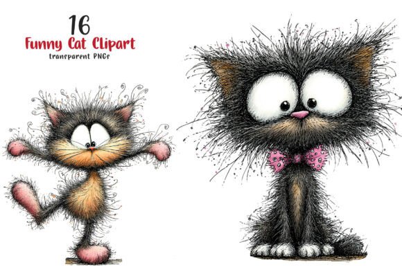 Whimsical Funny Cat Clipart Bundle: Your Go-To for Purr-fectly Playful Designs