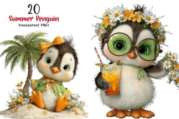 Whimsical Summer Penguin Clipart for Creative Projects