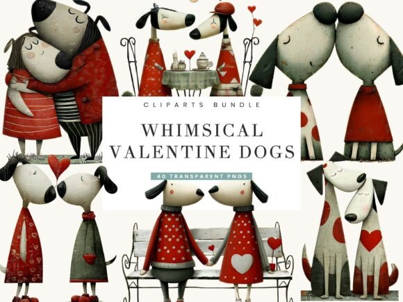 Whimsical Valentine Dog Couple: A Watercolor Design Bundle